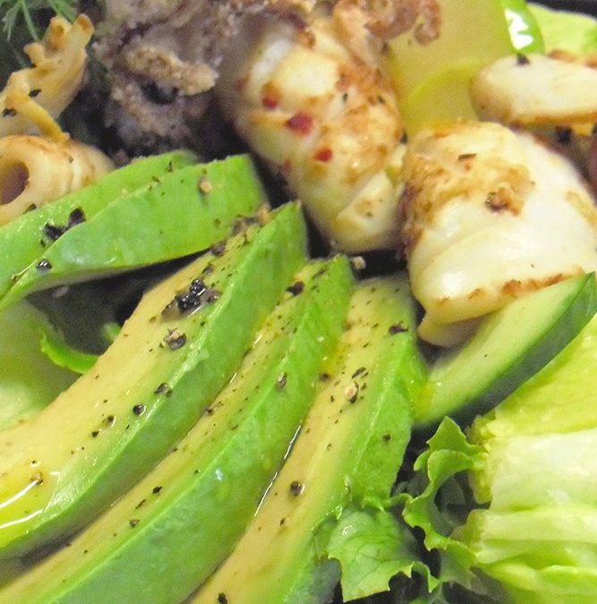 Baby Squid, Green Apple and Avocado salad
